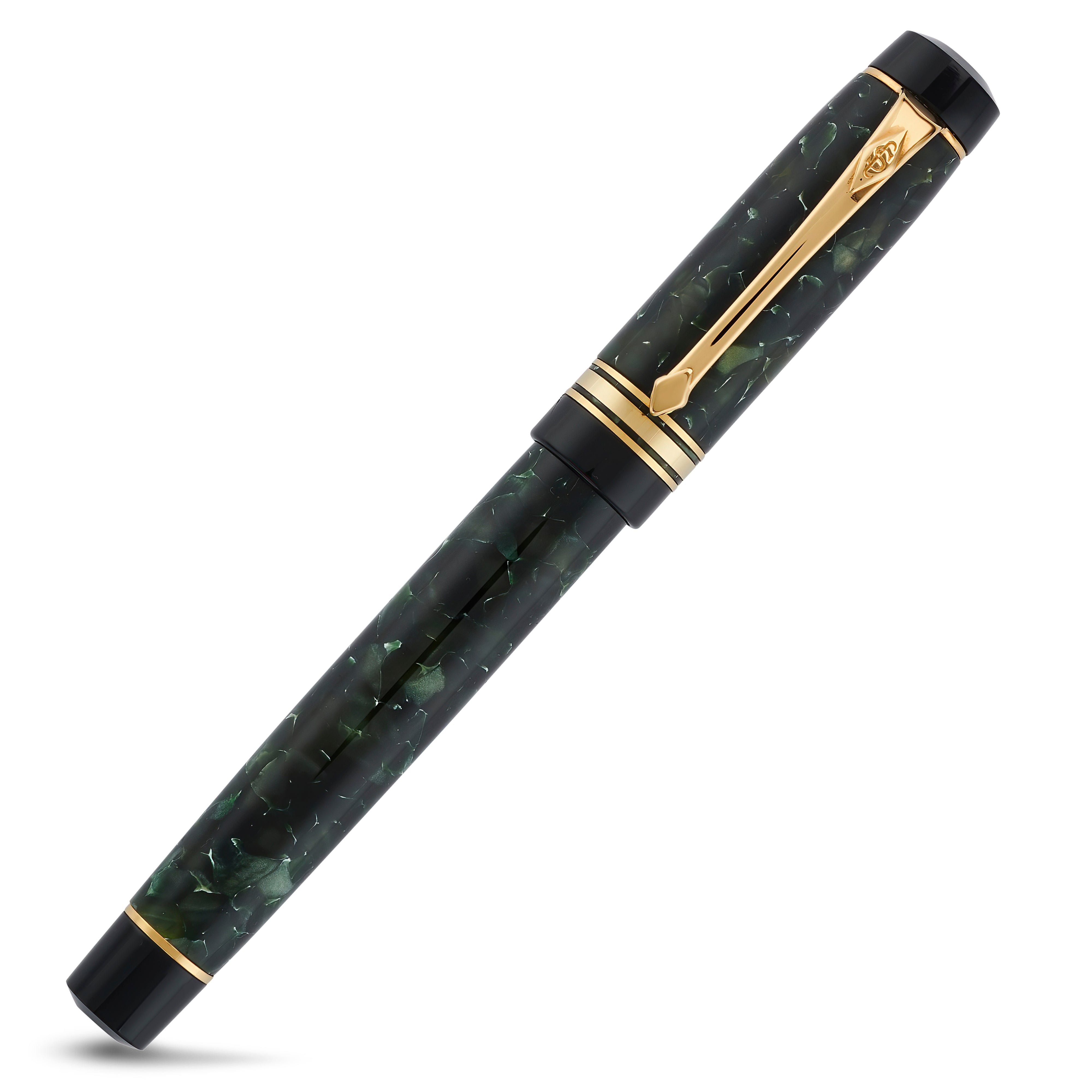 Conway Stewart Belliver Classic Green rollerball, capped, marbled green barrel with gold clip and cap rings