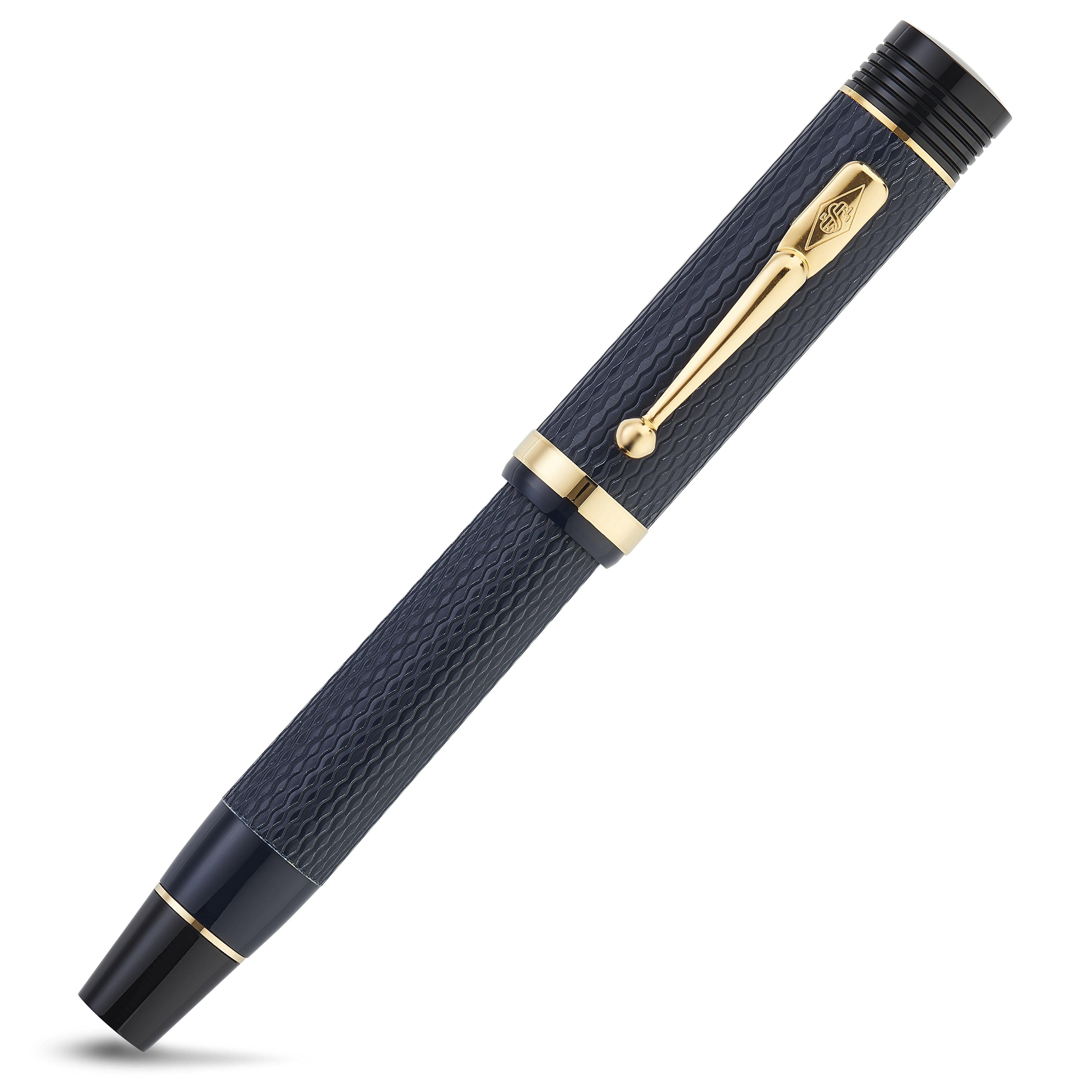 Conway Stewart Churchill Blue Chased rollerball capped, chased blue barrel with gold trim