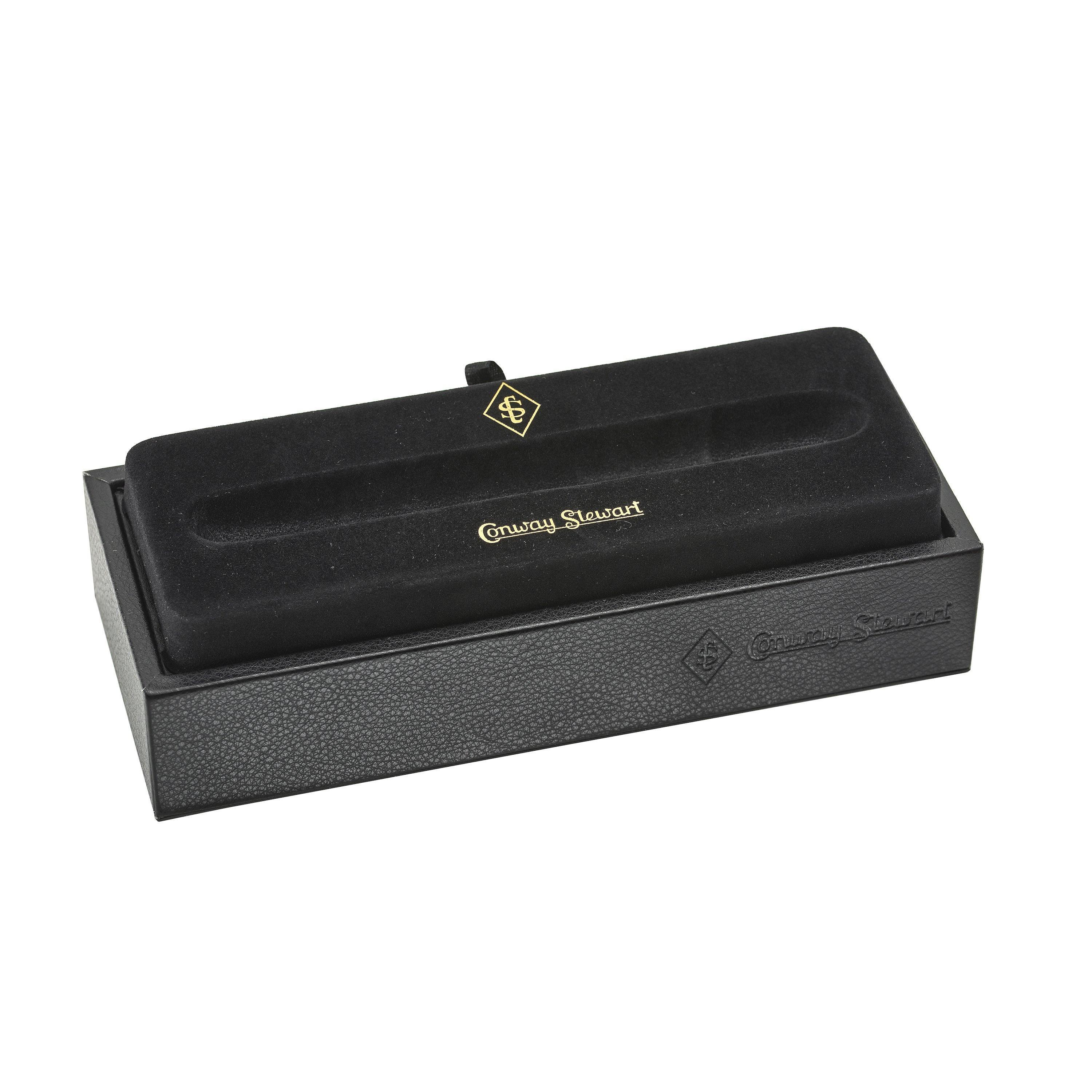 Black Conway Stewart presentation box with suede pen tray