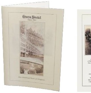 The cover of a folded card printed with the Conway Stewart script logotype and the words Since 1905 above a small sepia illustration of a factory building.